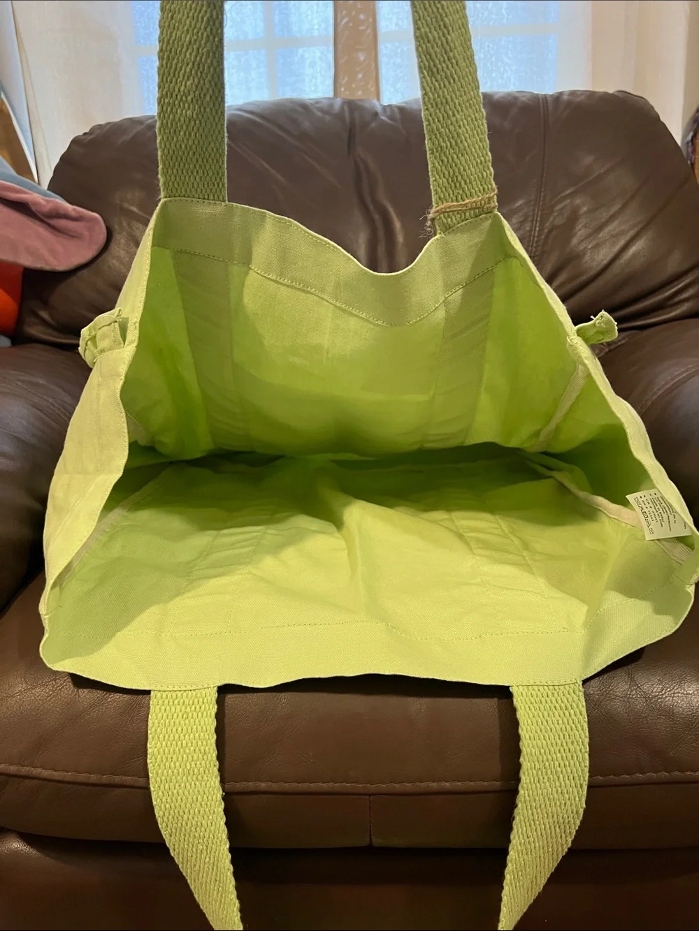 Green Ruffle Canvas Tote Bag with Webbed Handles